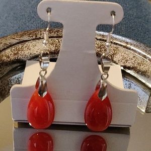 Reddish Orange Dragon Veins Agate Earrings